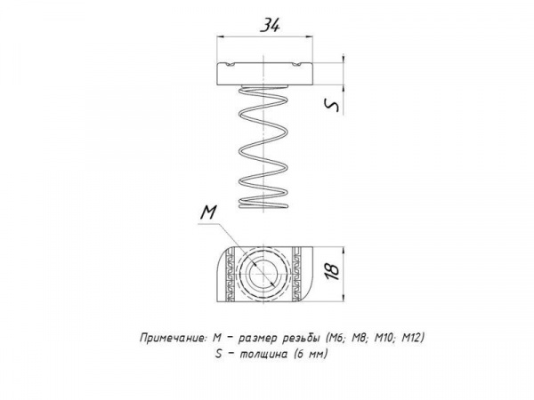 Гайка STRUT (канальная) М6 с длинной пружиной EKF stgdpM6